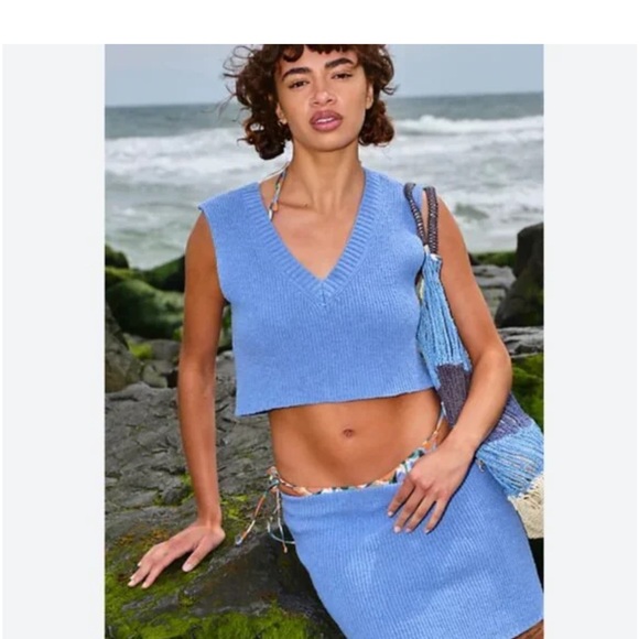 Free People Beach Marsha Blue Knit Crop Top and Skirt Set - Size S - Picture 2 of 5